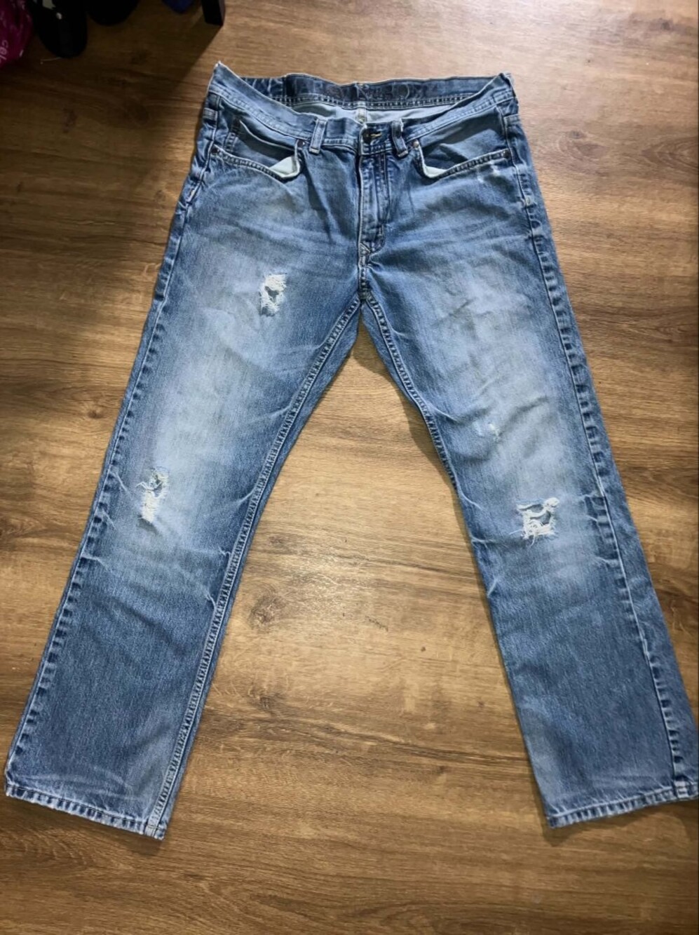 Marc Anthony Light Blue Slim Straight Distressed Jeans